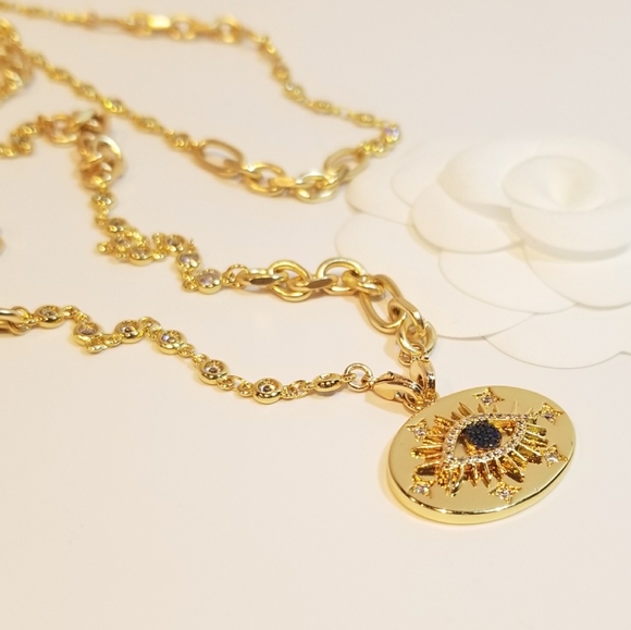 Evil Eye CZ Pendant long 36" CZ  Station Necklace - Picture 2 of 8